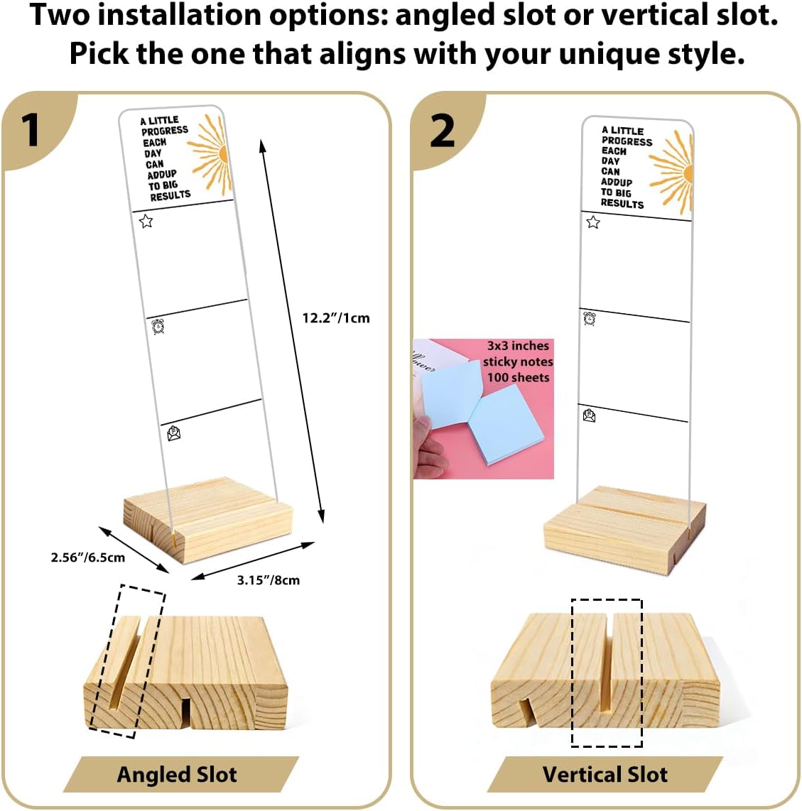 Monitor Memo Board with Removable Wooden Base Acrylic Portable Sticky Note Holder, It's Fine I'm Fine Everything is Fine Logo Office Desk Desk Set Sticky Notes 100 Sheets