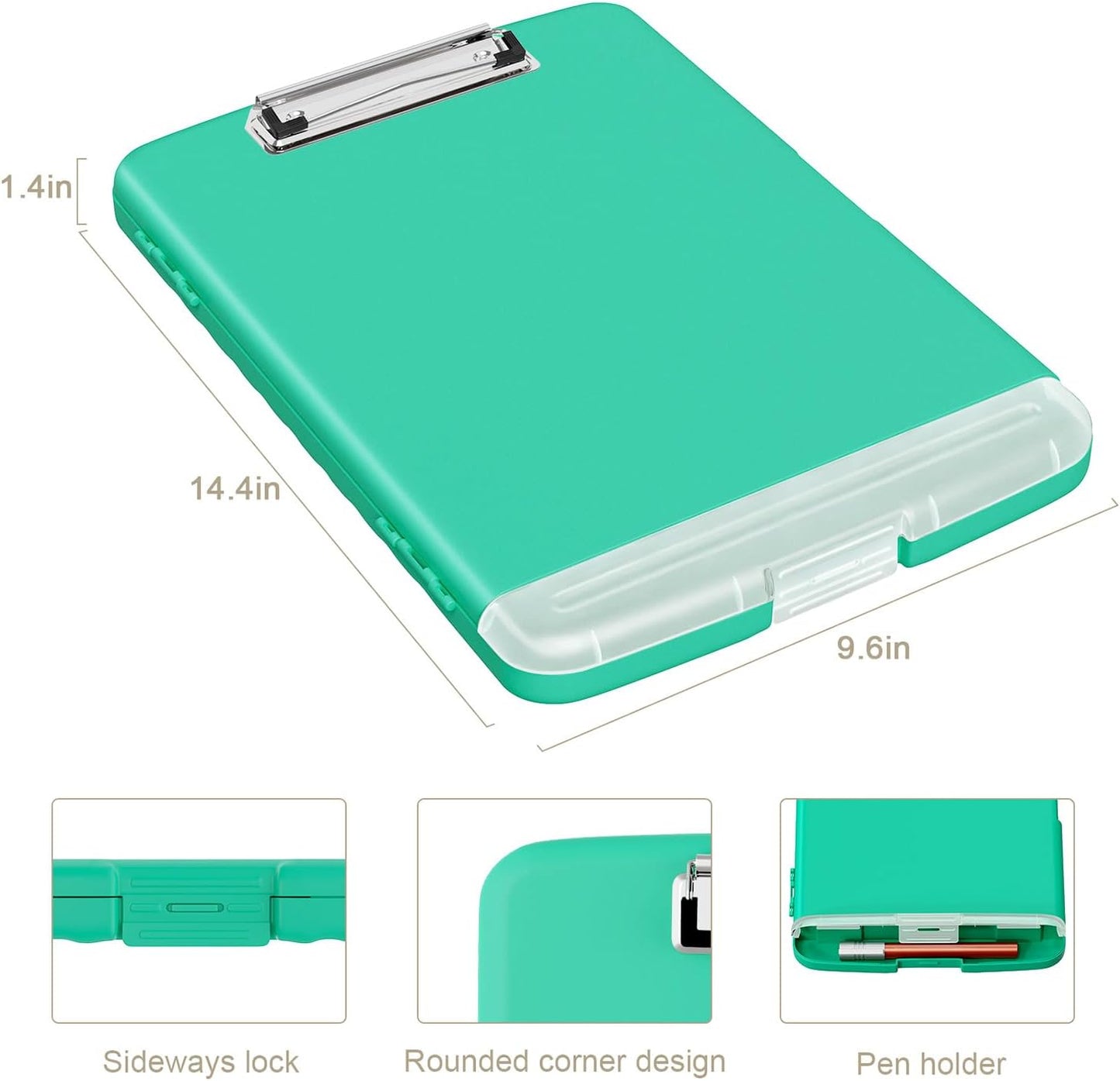 Piasoenc Clipboard with Storage, 8.5 x 11 Organization Box with Pen Holder and A4 Legal Paper Folder, Folio & Side-Opening, Low Profile Clip,for Nurses,Teachers, Size 14 x 9.6 x 1.2 in, Black