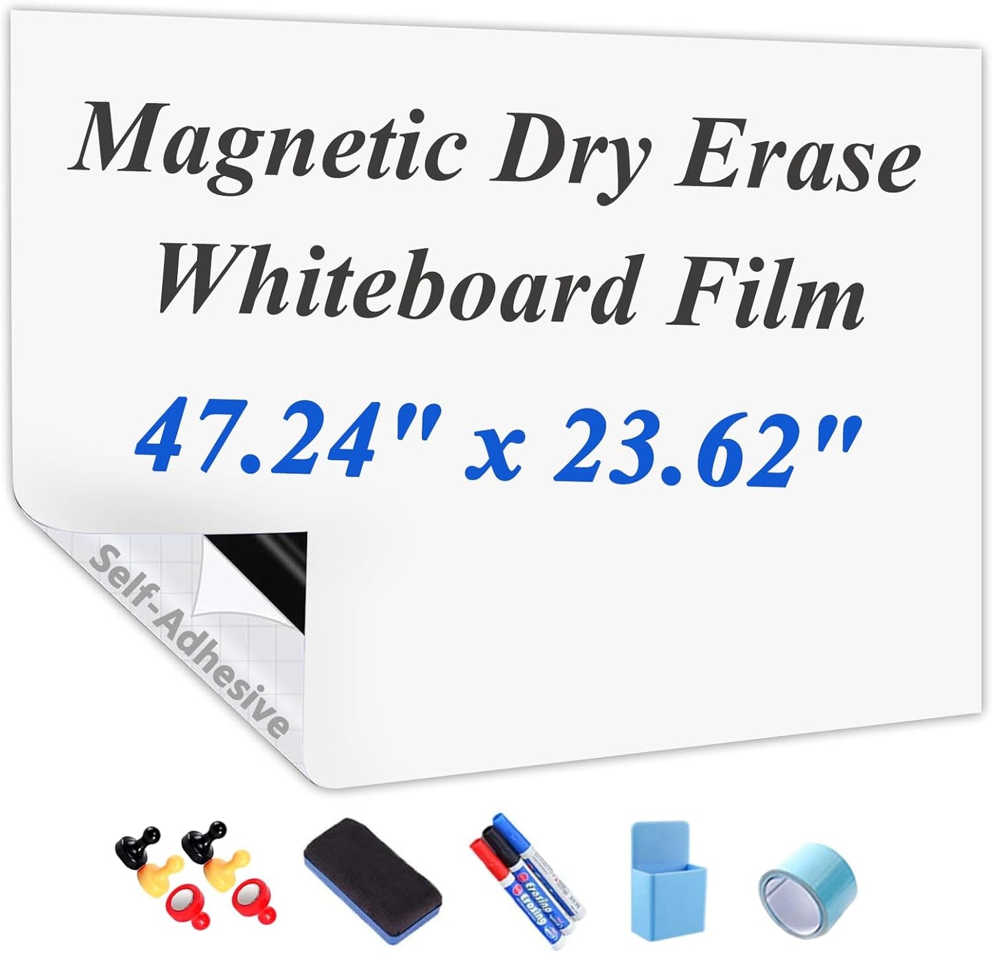 Self-Adhesive Dry Erase Whiteboard Sticker, 31.50" x 15.75" Magnetic Receptive White Board Wall Film, No Ghosting, Easy Write & Clean | Peel & Stick for Office, Home & Classroom,Incl. Accessories