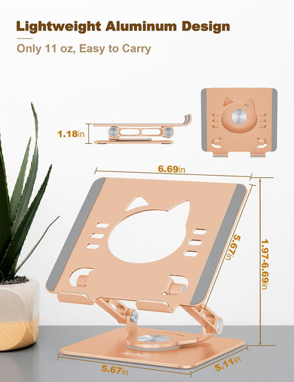 Aoviho Tablet Stand 360° Rotating Aluminum Holder - Adjustable, Portable & Foldable Monitors Stand for iPads, Compatible with 4-13.3" Tablets, Purple
