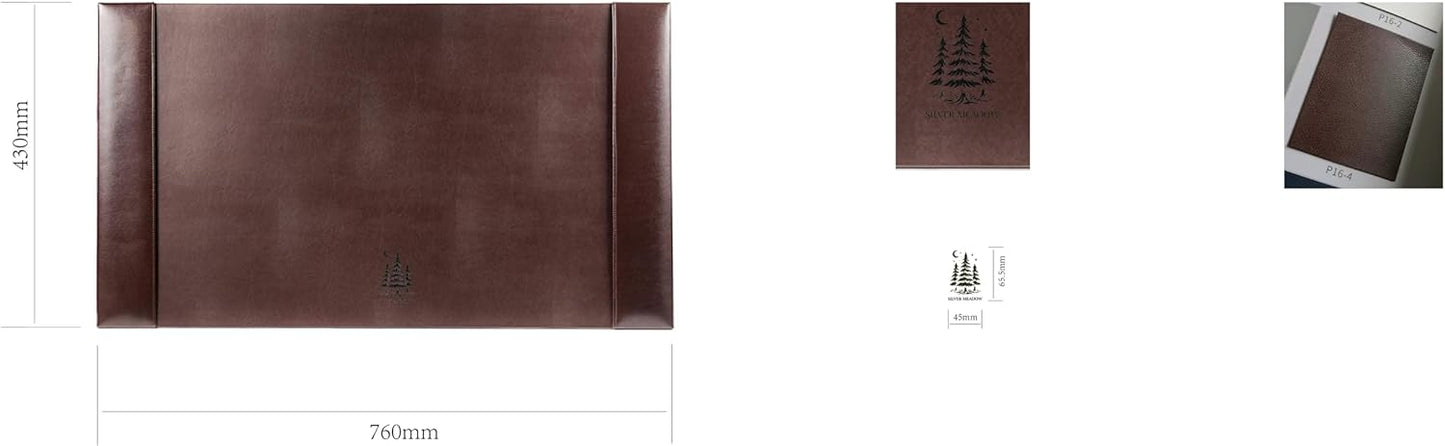 Professional Leather Desk Mat Brown Writing Surface, Raised Edge Stitching Desk Protector, Large Leather Executive Desk Pad (30" x 18")
