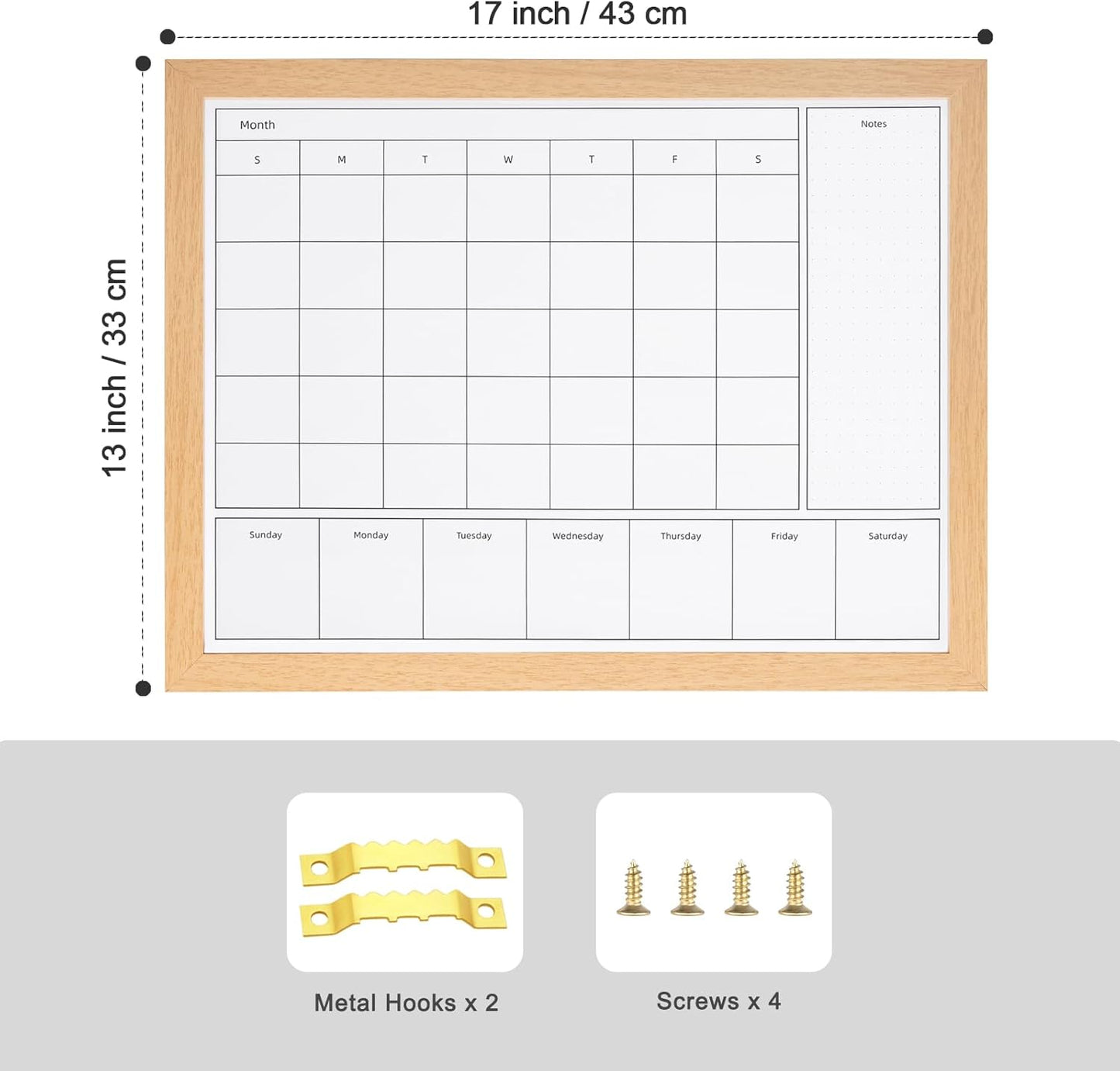 3-in-1 Dry Erase Calendar for Wall, 17x13 inches Magnetic Surface Monthly & Weekly Planner Whiteboard, Dry Erase Board with Black Wood Frame, Hanging White Board Calendar(YL+ZL-BK,4333)