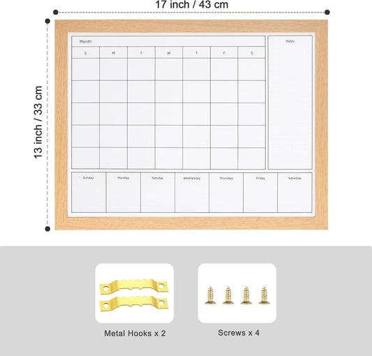 3-in-1 Dry Erase Calendar for Wall, 17x13 inches Magnetic Surface Monthly & Weekly Planner Whiteboard, Dry Erase Board with Black Wood Frame, Hanging White Board Calendar(YL+ZL-BK,4333)