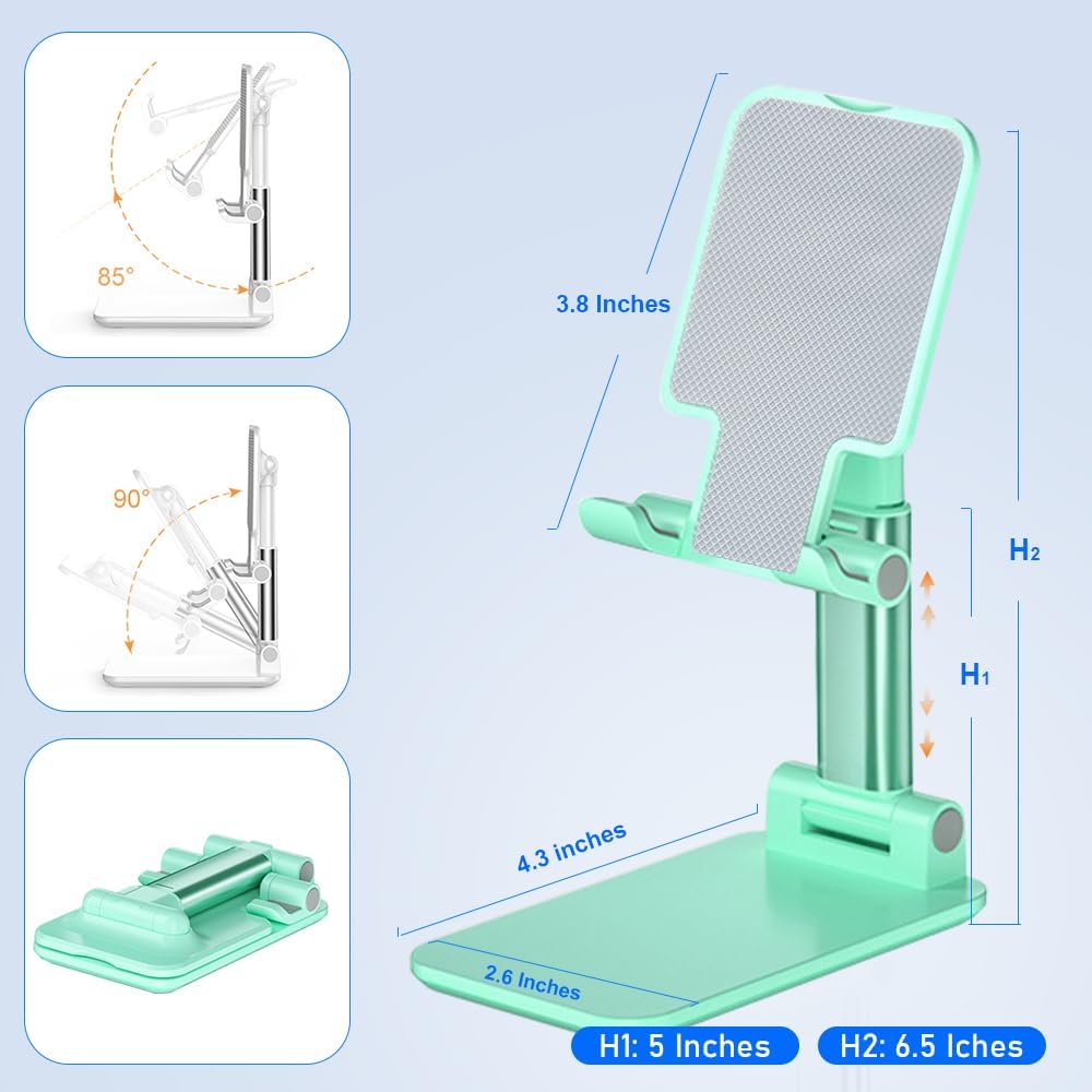 Phone Stand, PhoneHolder for Desk Anti-Slip Cute OfficeAccessories Forldable Cell PhoneHolder Compatible with iPhones, AllMobile Phones, White-Silver, Pro