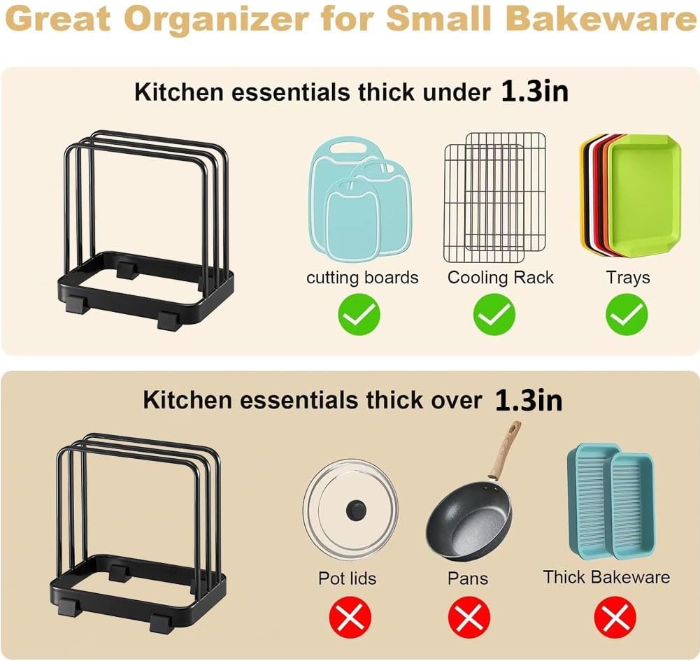 Cutting Board Organizer, Cutting Board Holder Rack, Baking Cookie Pan Sheets for Cabinet Storage or Kitchen Counter (Black)