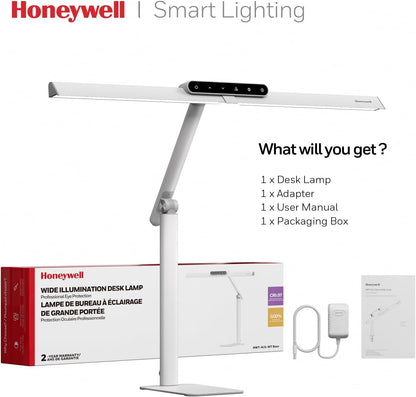 Honeywell LED Desk Lamp with Clamp - HJ1 Sunturalux Eye-Caring Clip on Lights for Home Office, 1200LM Clamp Lamp 4 Color Modes Stepless Dimming Task Desk Light for Working Black