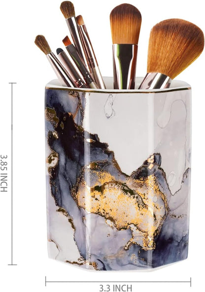 Pen Holder, Pencil Holder for Desk, Marble Desk Organizer Cute, Durable Ceramic Pencil Cup, Decorative Makeup Brush Holder Cup, Stationery Holder for Office, Home, Gray Marble