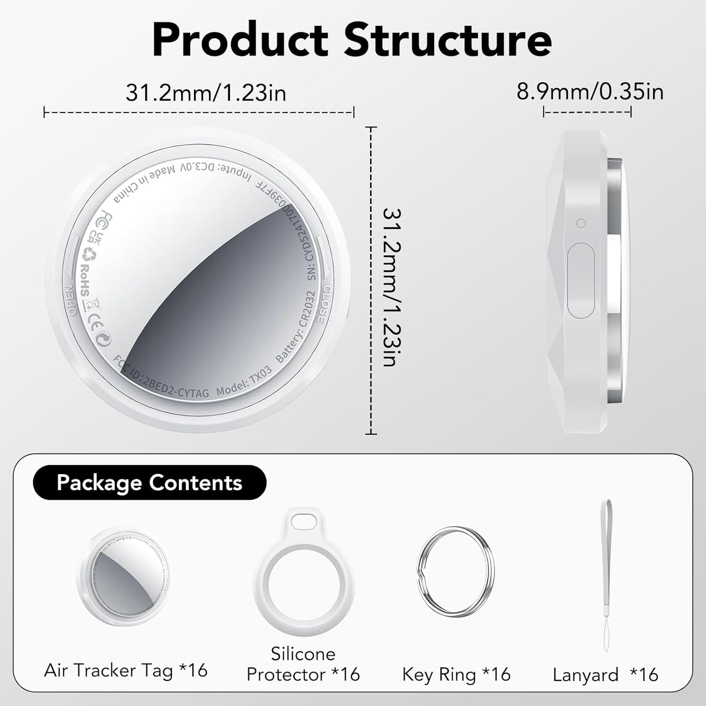 New Tracker Tag-1 Pack (Black), QCOQ Bluetooth 5.3 Tracker Tag Work with Apple Find My (iOS Only), Smart Tag with Protective Case/Keychain/Lanyard, Item Finder for Key/Wallet/Bag, Replaceable Battery