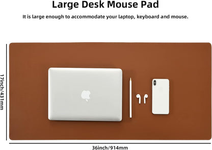 Leather Desk Pad,Wolaile 36x17 inch Large Mouse Pad,Waterproof Non-Slip Writing Desk Blotter,Computer Mat Desktop Protector for Office Home,Black