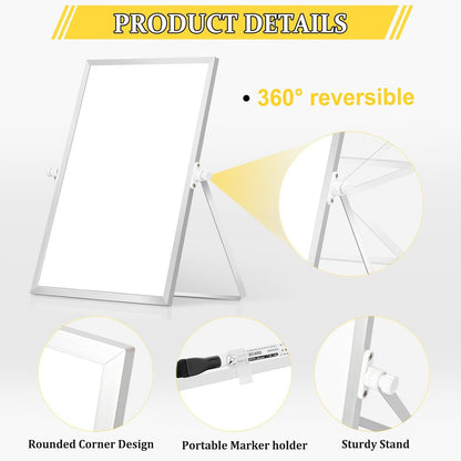 Dry Erase Magnetic White Board, 16" x 12" Double-Sided Desktop Whiteboard with Stand, Portable Small Whiteboard Set for Drawing, Office, Home