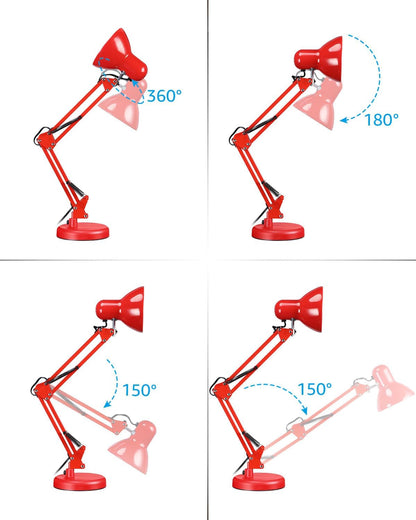 TORCHSTAR Metal Desk Lamp with Clamp, Swing Arm, Architect Adjustable Gooseneck Table Lamp, Clip Desk Lights for Home Office, Work, Study, Reading, E26 Base, Multi-Joint, Black