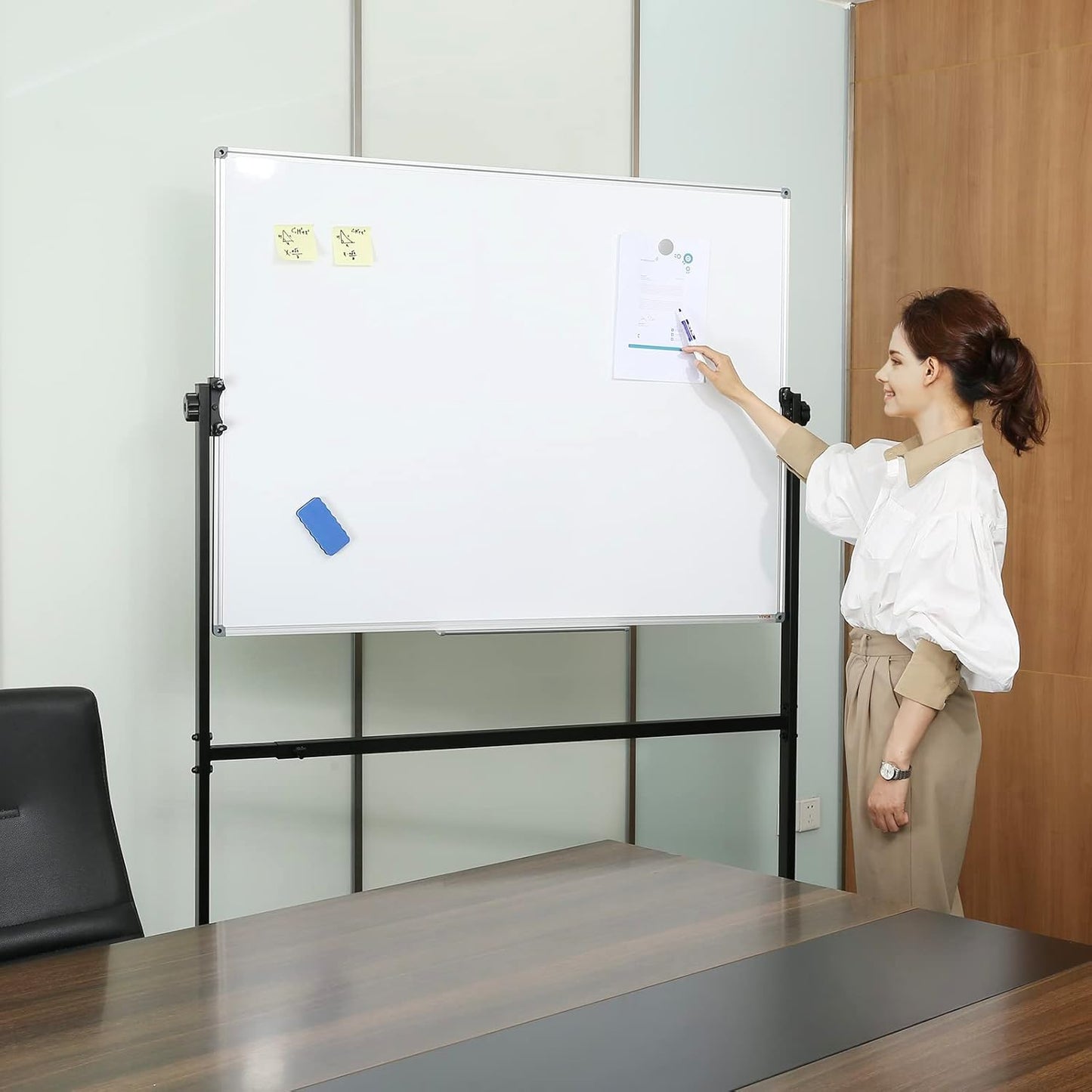 VEVOR Magnetic Glass Whiteboard, Dry Erase Board 36"x24", Wall-Mounted Large White Glassboard Frameless, with Marker Tray, an Eraser and 2 Markers, Black