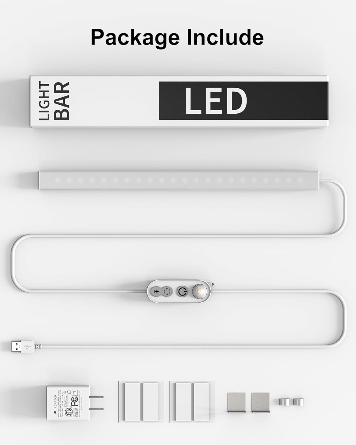 ASOKO LED Under Cabinet Lighting USB Plug-in, Dimmable, 3 Color Temperature, 14.5 in, Under Counter Lights for Kitchen,Shelf,Cupboard, Under Desk Monitor Light Bar (Sliver, 14.5 inch-2 Pack)
