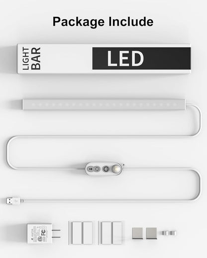 ASOKO LED Under Cabinet Lighting USB Plug-in, Dimmable, 3 Color Temperature, 14.5 in, Under Counter Lights for Kitchen,Shelf,Cupboard, Under Desk Monitor Light Bar (Sliver, 14.5 inch-2 Pack)