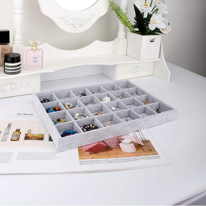Emibele Glasses Organizer Jewelry Tray, 8 Grids with Clear Lid Velvet Tray Watch Storage Stackable Jewelry Showcase Display Storage with Detachable Inner Dividers, Beige