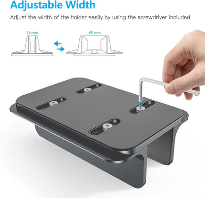 OMOTON Vertical Laptop Stand Holder, Desktop Aluminum Stand for MacBook with Adjustable Dock Size, Fits All MacBook, Surface, Chromebook and Gaming Laptops (Up to 17.3 inches), Silver