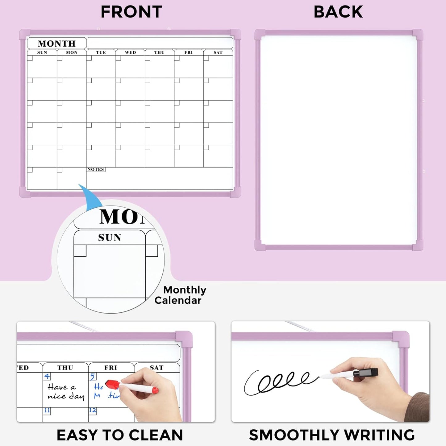 MaxGear Monthly Calendar Dry Erase Board for Wall, 16"x12" Small Hanging Double-Sided White Board, Portable Whiteboard for Planning, Drawing, Memo, to Do List, School, Home, Kitchen, Office