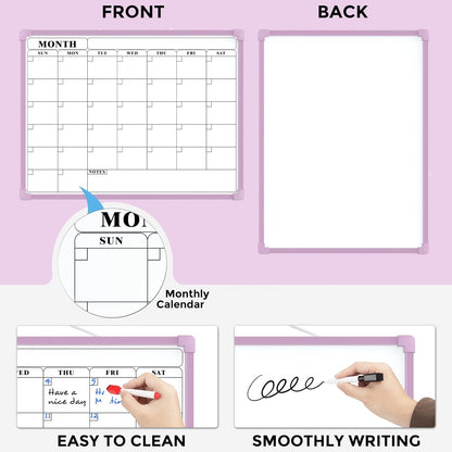 MaxGear Monthly Calendar Dry Erase Board for Wall, 16"x12" Small Hanging Double-Sided White Board, Portable Whiteboard for Planning, Drawing, Memo, to Do List, School, Home, Kitchen, Office