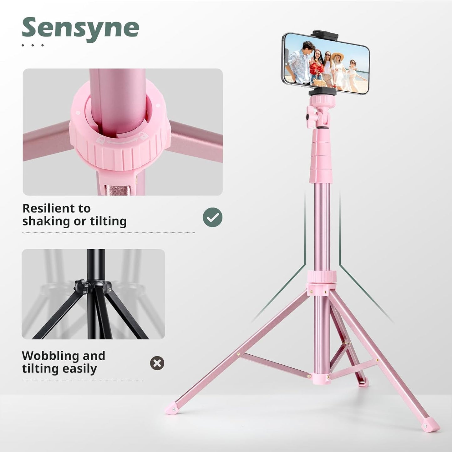 SENSYNE 62" Phone Tripod & Selfie Stick, Extendable Cell Phone Tripod Stand with Wireless Remote and Phone Holder, Compatible with iPhone Android Phone, Camera