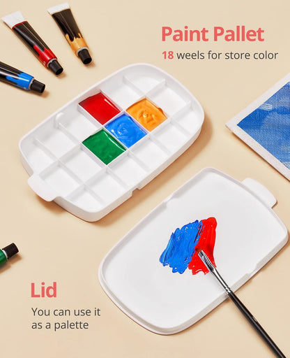 GAMENOTE Paint Brush Cleaner - Paint Brush Holder with Palette and Handle,Rinser for Acrylic, Watercolor, and Water-Based Paints, Painting Art Supply Storage Organizer (White+Grey)