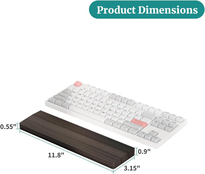 Wooden Wrist Rest, 11.8-inch Length and 22mm Thickness for Small Keyboard, Bamboo Wood Palm Rest, Ergonomic Design for Mechanical Gaming Keyboard
