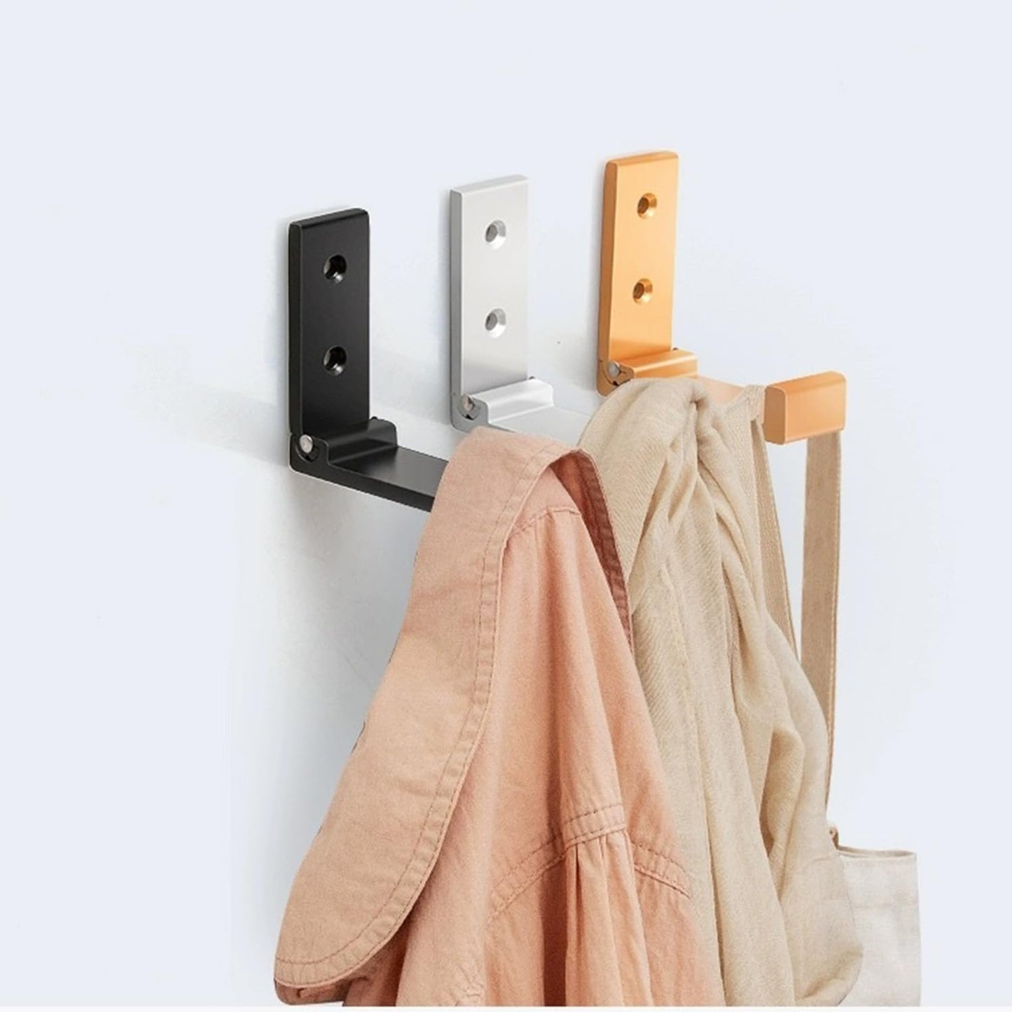 ZEYU Folding Coat Hooks, 5Pcs Wall Hooks for Hanging Coat Towel Hooks Hardware Heavy Duty Aluminum Alloy Headphone Holder No Rust Wall Mounted with Screws for Bags Fitness Equipment