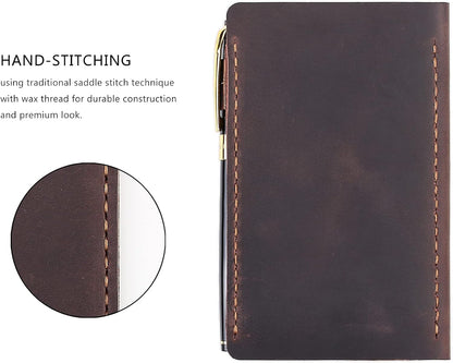 Robrasim Top Bound 3"x5" Memo Notebook Covers, Genuine Leather Cover for 3x5 Top-Spiral Notebook, Memo Book Cover Note Pad Holder Cover Only, Brown