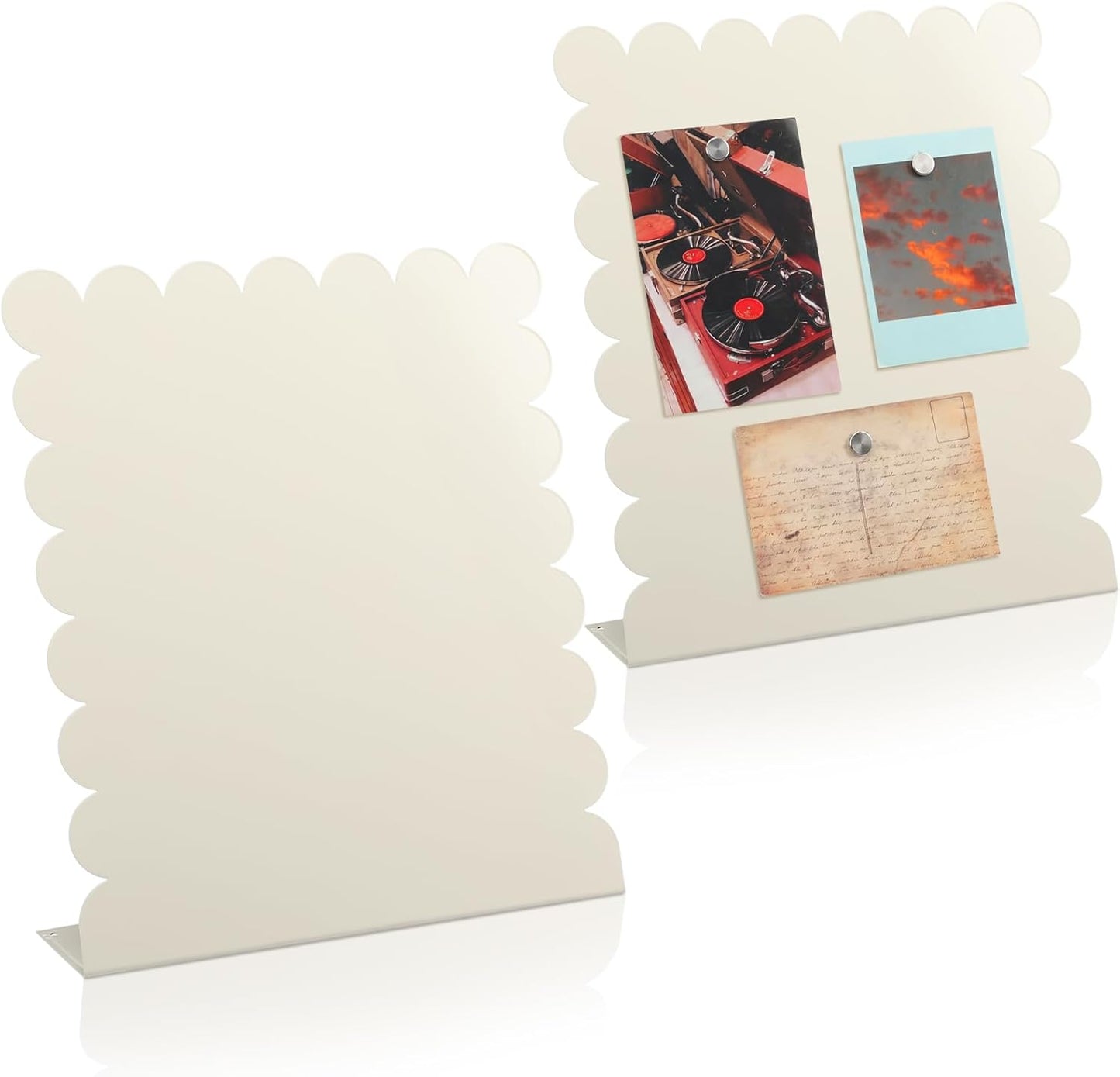 Gueevin 2 Pcs Magnet Board Standing Magnetic Metal Board for Desk and Wall Scalloped Magnetic Display Stand for Memos Photos and Documents Home Office School Desk Storage Decoration(White,Medium)