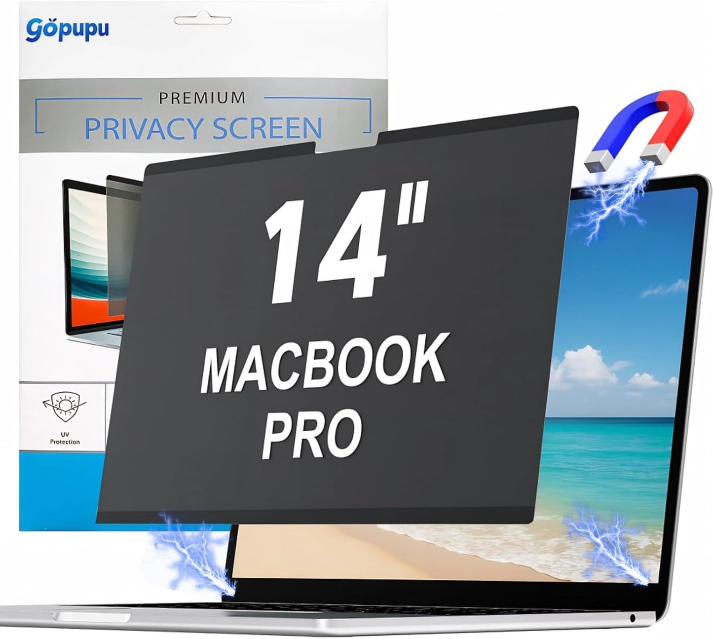 Magnetic 14 Inch Laptop Privacy Screen Filter 16:10 Removable Anti Glare Blue Light Anti-Peeping Screen Protector Laptop Privacy Shield Compatible with Chromebook HP Lenovo Thinkpad Dell Asus Samsung