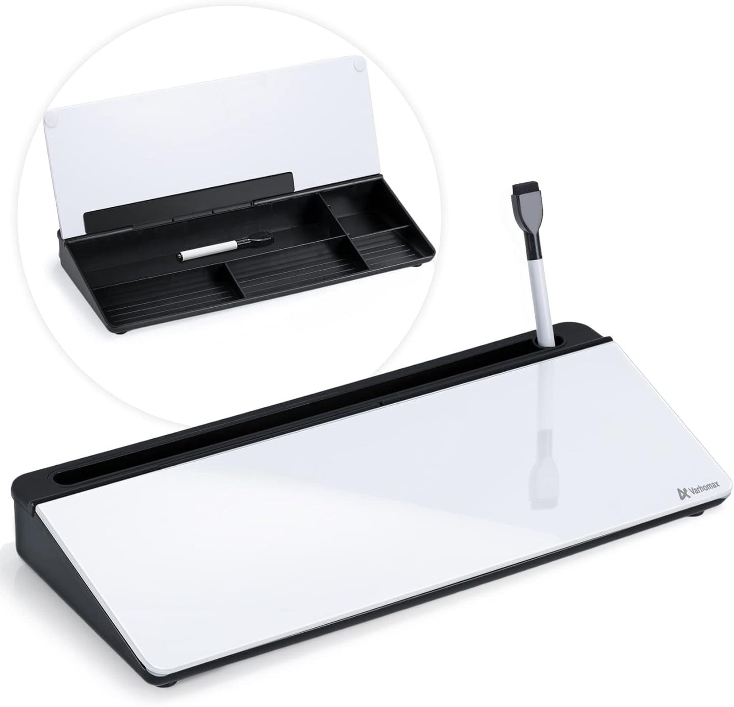 Varhomax Glass Weekly Planner Desk White Board, Desktop Calendar Whiteboard with Storage, to Do List Memo Caddy for Home Office and School Supplies, Black