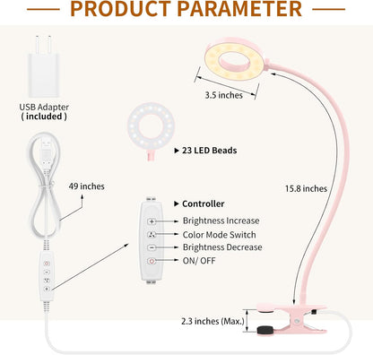 iZELL Book Light, Clip on Reading Light with Silicone Flexible Arm, Dimmable LED Lamparas Clamp on Workbench Desk for Studying Painting Crafting Drawing Makeup Nail Tech Puzzle Task - 27.6‘’ White