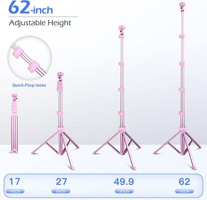 SENSYNE 62" Phone Tripod & Selfie Stick, Extendable Cell Phone Tripod Stand with Wireless Remote and Phone Holder, Compatible with iPhone Android Phone, Camera