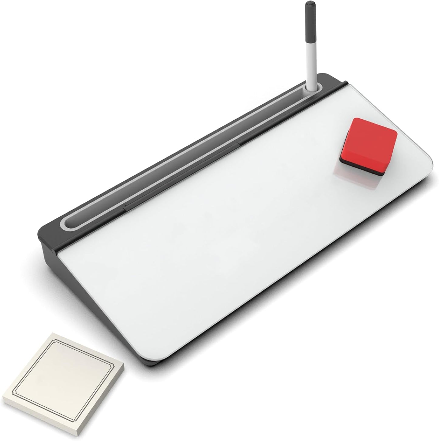 Audio-Visual Direct - Glass Desktop Computer Keyboard Whiteboard Notepad Set, Black (Includes Neon Marker, Eraser & Sticky Notes)