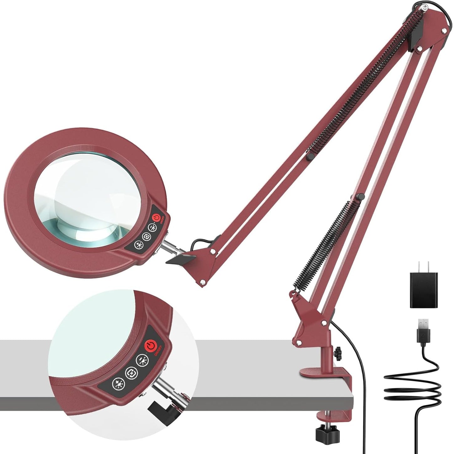 Coyeth 10X Magnifying Glass with Light and Clamp, Real Glass Stand Lighted Magnifier, 5 Color Modes Stepless Dimmable LED Desk Lamp Hands Free for Crafts Hobby Reading Painting Sewing Close Work