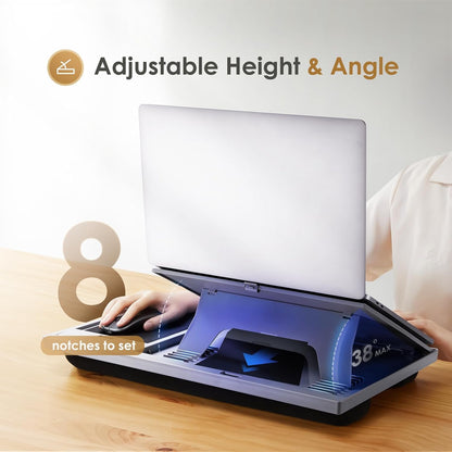 Adjustable Lap Desk for Laptop-Fits Laptops up to 15.6 Inch, Bed Desk Tray Table with Cushion, 8 Angles, Mouse Pad & Cellphone Slot, Laptop Desk for Bed, Office,Car or Couch