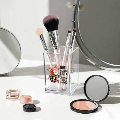Never Let Anyone Dull Your Sparkle Acrylic Makeup Brush Organizer Holder, Girl Power Desk Acrylic Brushes Storage, Inspirational Quote Gifts for Women Friend Sister Make Up Artist Makeup Lover