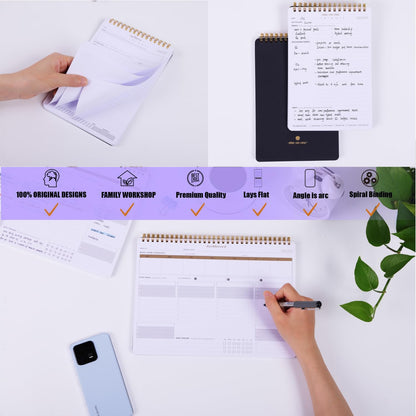 ZERONE CENTRE Productivity Weekly Planner - 54 Sheets Dashboard Spiral Deskpad Has 6 Focus Areas to List Tasks for Goals, Projects, Clients, Academic, or Shopping-Organize Your Daily Work Efficiently
