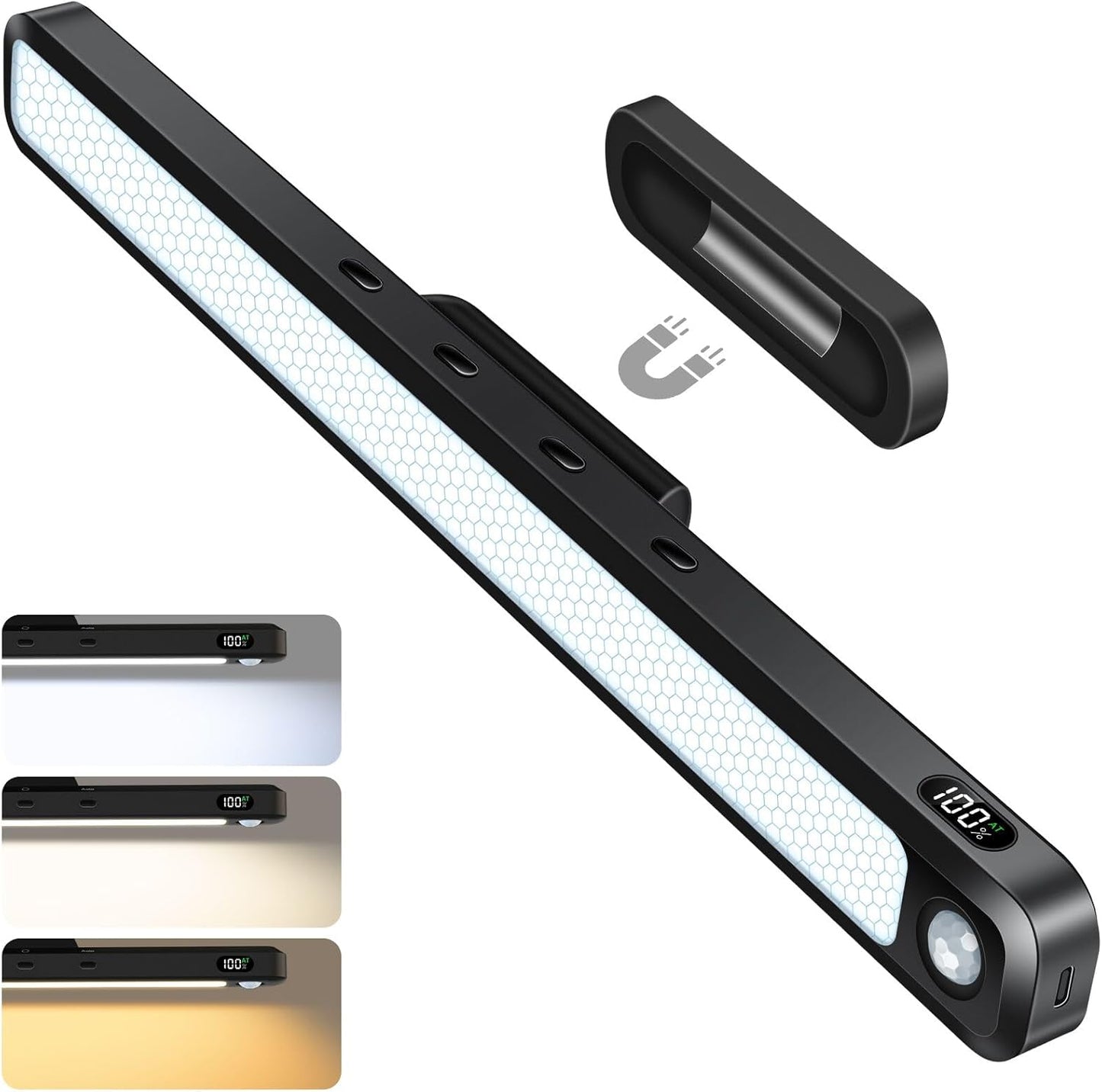 Ferswe 3W Motion Sensor Magnetic Light Bar,Eye-Friendly Rechargeable Closet Lights with Battery Display,2000mAh Vanity Lights for Mirror, Rechargeable Light Bar for Cabinet, Closet, Bathroom and Desk