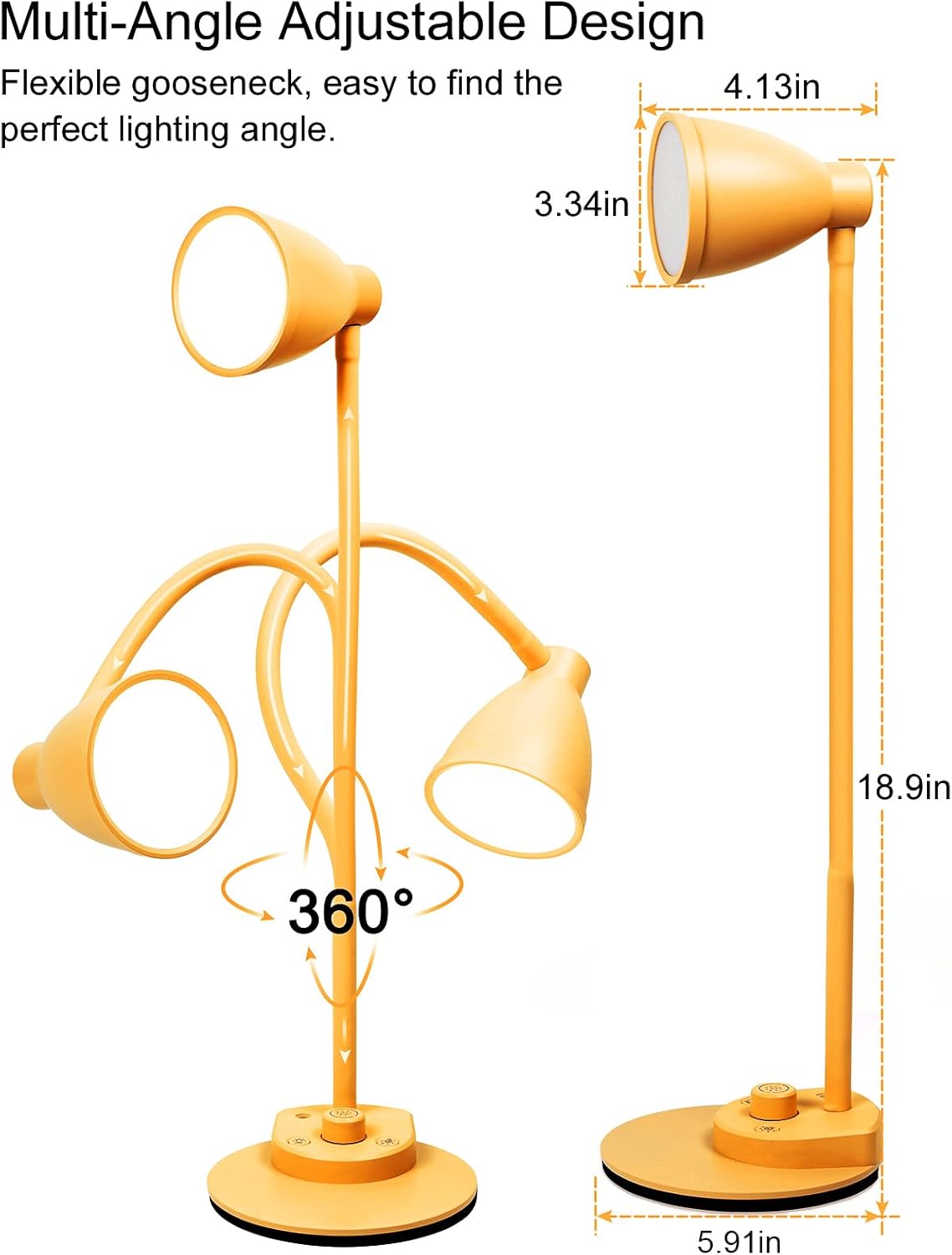 BOHON LED Desk Lamp with USB Charging Port, 3 Color Modes Dimmable Reading Lamp, Auto Dimming Task Lamp, Flexible Neck Table Light for Dorm Bedside, Adapter Include, White