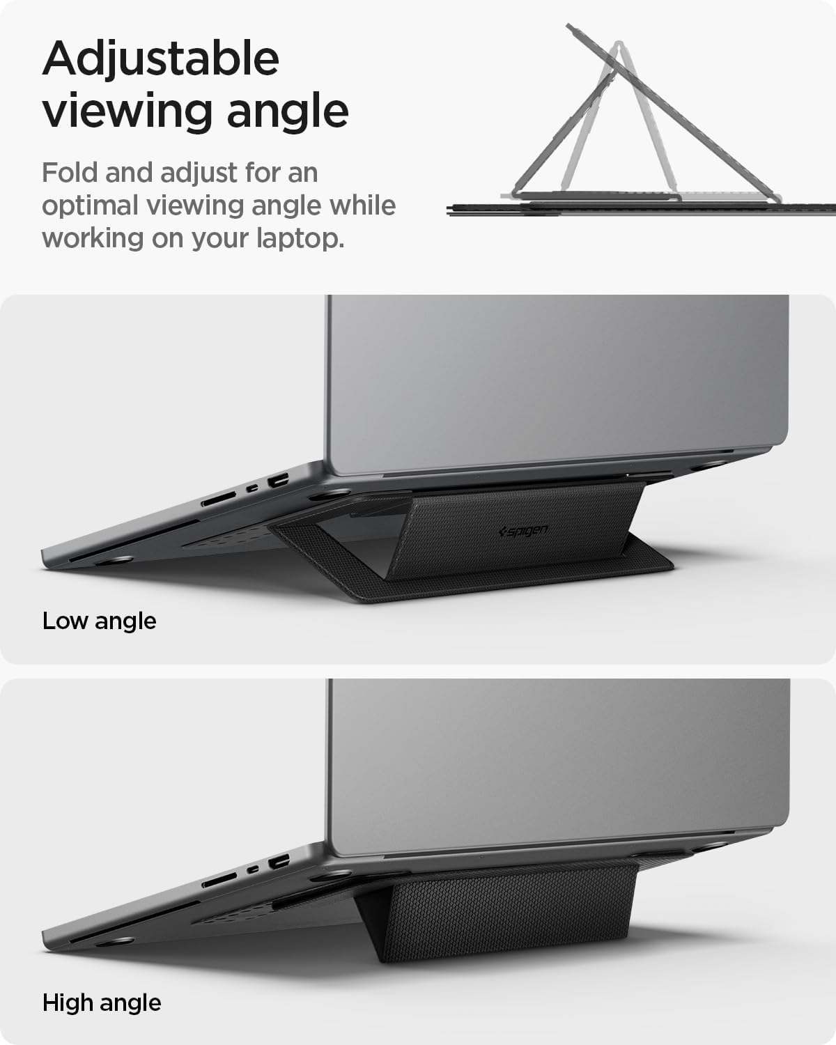 Spigen Slim Fold Portable Laptop Stand Keyboard Riser Foldable Ergonomic Angle Lift Anti-Slip Compatible with MacBook Neo, MacBook Air, MacBook Pro 11"-16" and iPad/Air/Pro and More - Black (LD201-S4)