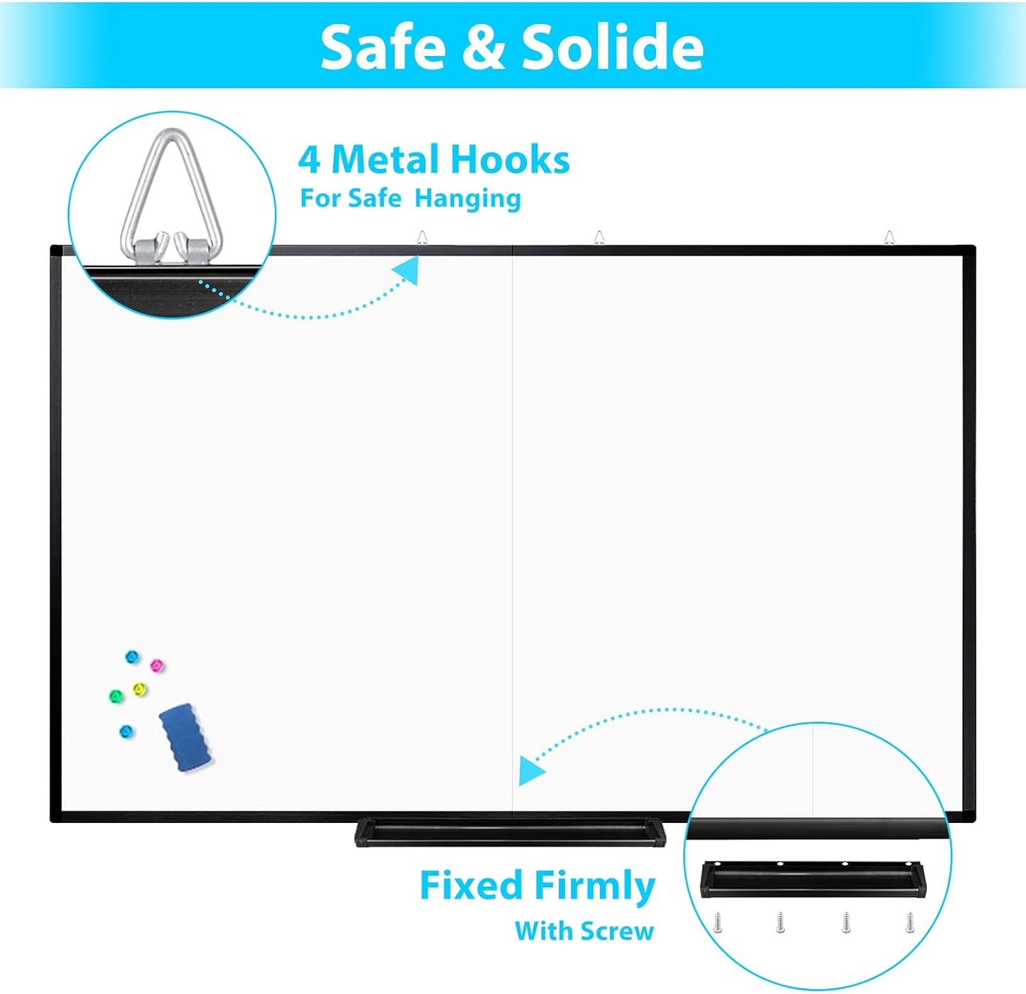 Magnetic White Board Dry Erase Board for Wall，72" x 40" Wall-Mounted Aluminum Frame Marker Board, Foldable Portable Whiteboard with a Long Pen Tray for School, Classroom, Office & Home