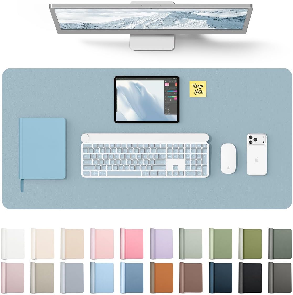 YSAGi Leather Desk Protector, Office Mat, Large Mouse Mat, Non-Slip PU Leather Blotter, Laptop Desk Mat, Waterproof Writing Pad for Office and Home (Black, 31.5" x 15.8") - Colors A