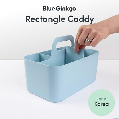 BLUE GINKGO Stackable Organizer Caddy – Korean-Made Portable Tote for Bathroom, Office, Crafts, or School Supplies (Rectangle, White)
