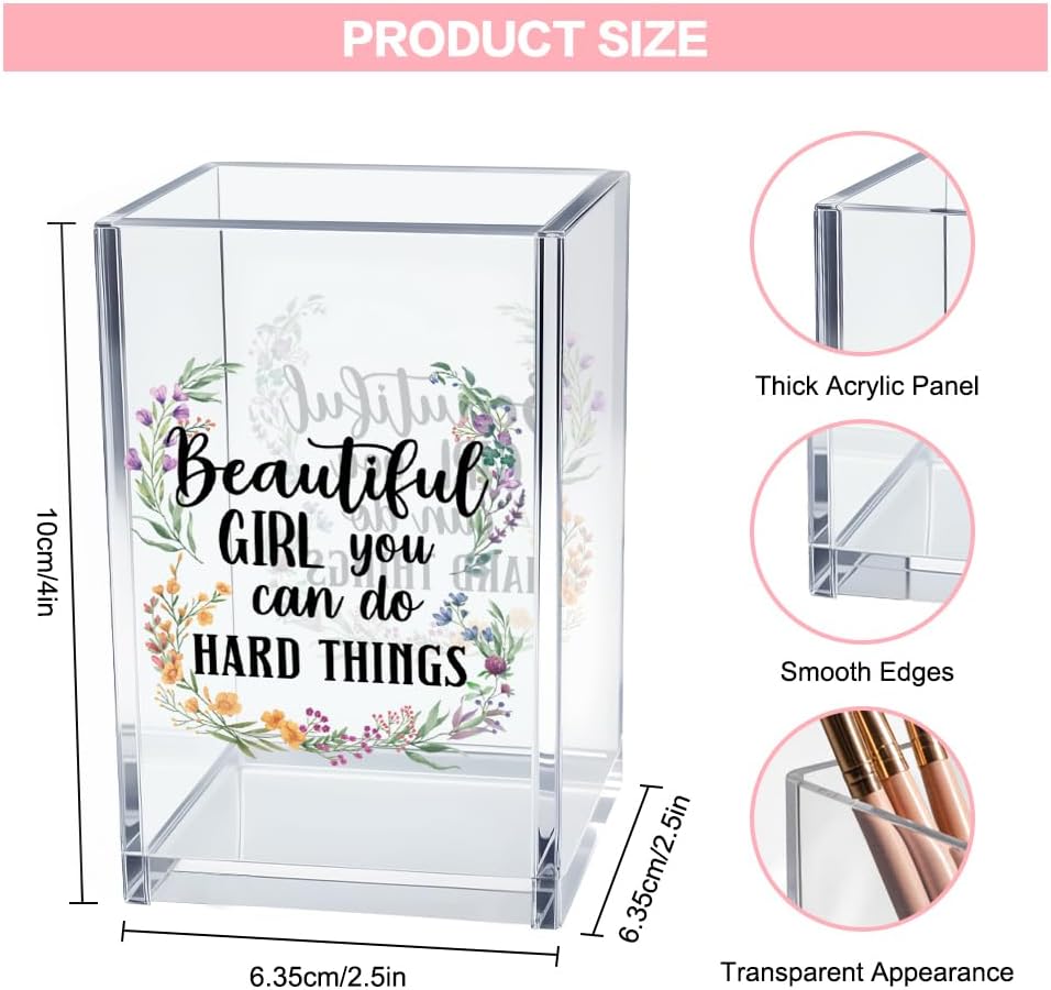 Never Let Anyone Dull Your Sparkle Acrylic Makeup Brush Organizer Holder, Girl Power Desk Acrylic Brushes Storage, Inspirational Quote Gifts for Women Friend Sister Make Up Artist Makeup Lover