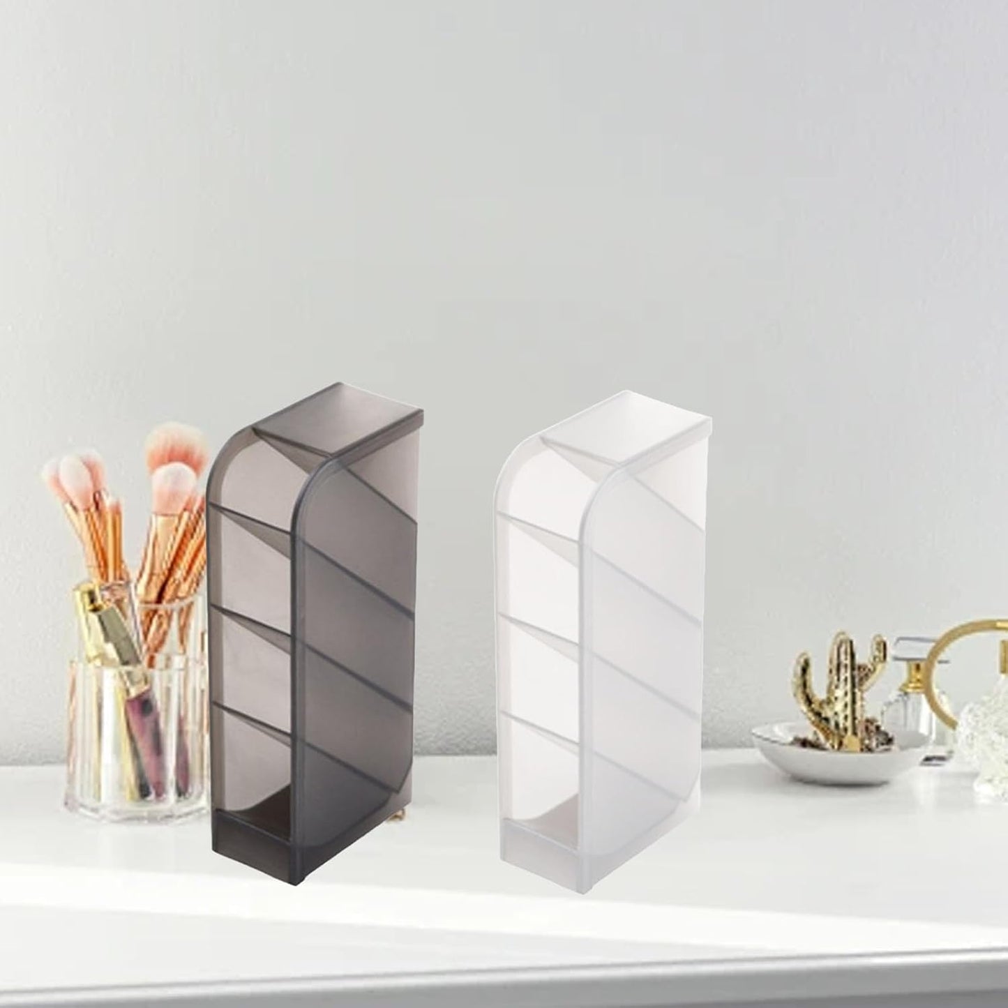 Angled Pen Holder Desk Organizer, 4 Grids Vertical Marker Organizer Pen Display Holder for Desk Stationery Pencil Storage