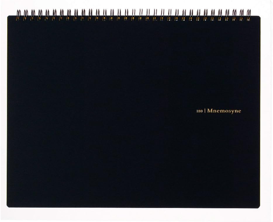 Maruman Mnemosyne Grid Notebook- Horizontal A4 Layout, 8.27" x 11.69", 70 Sheets / 140 Pages, 5mm Graph Paper Journal, Perforated Pages & Wire-Bound to Lay Flat, Black, Made in Japan
