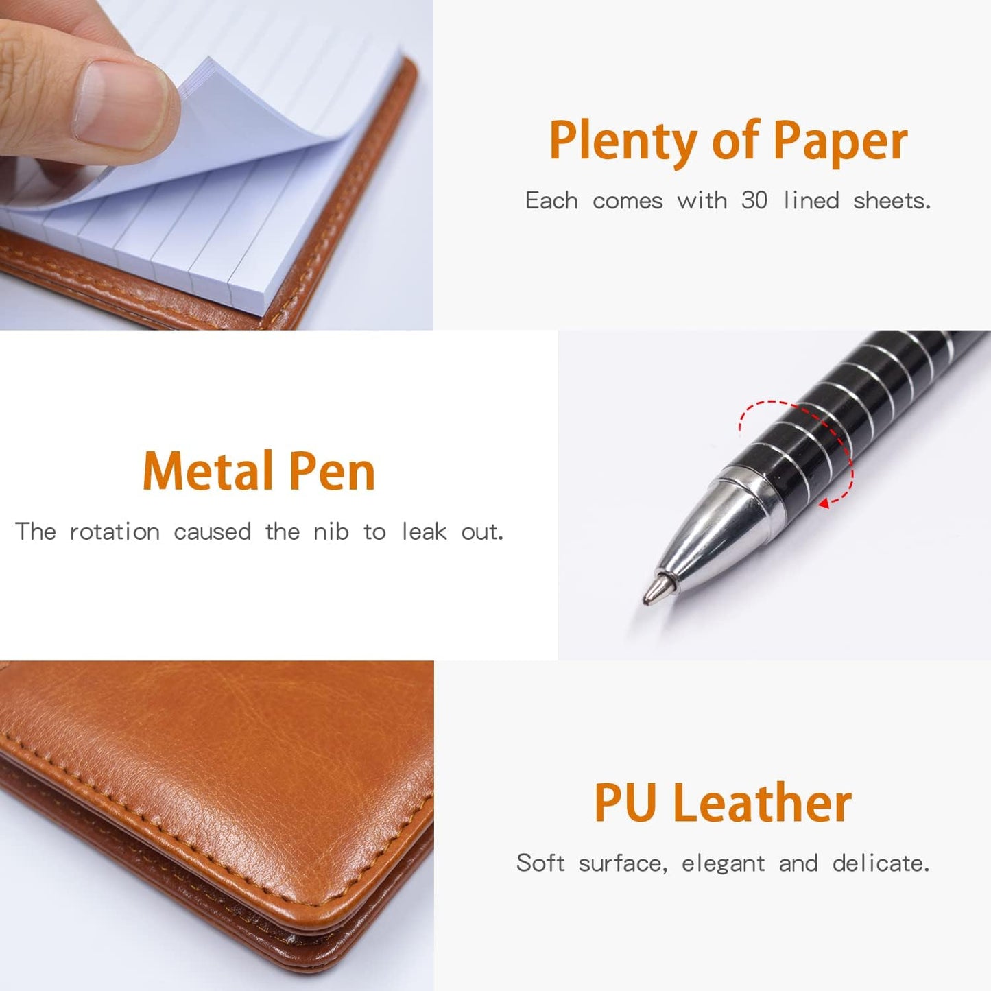 7 Pieces Small Notepads Holder Set, Pocket Notebook with pen, Included 5 Pieces Refills 3 x 5 Inch, 30 Lined Paper Per Note Pad (Black)