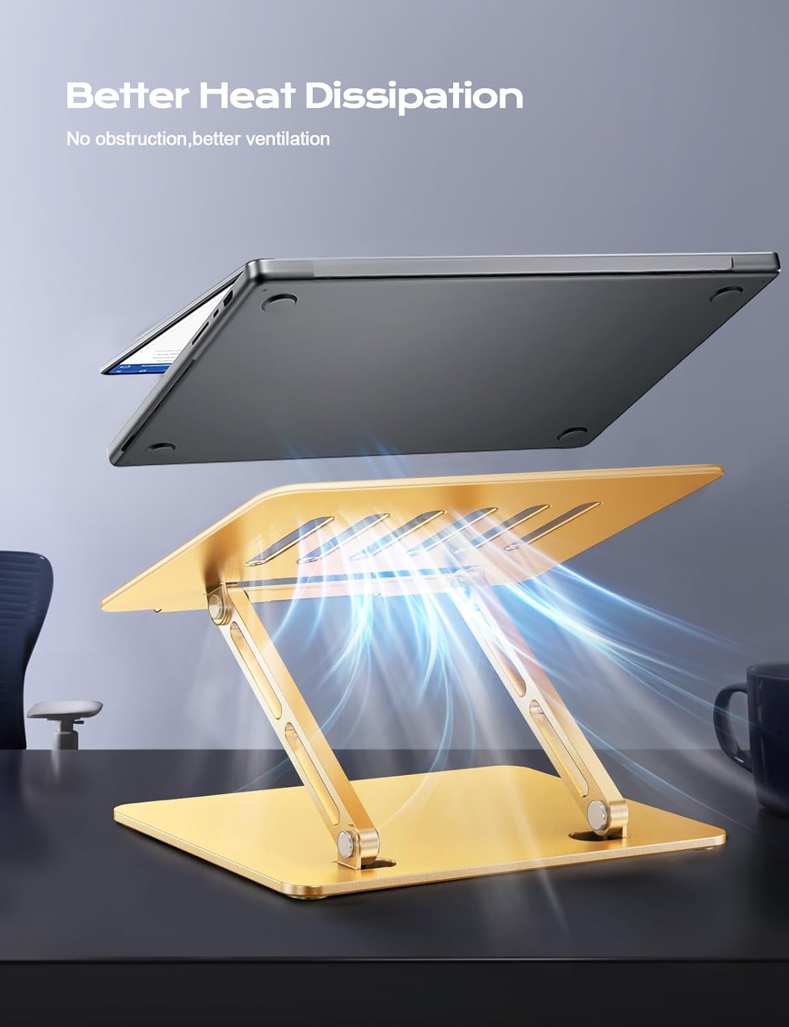 LOXP Adjustable Laptop Stand for Desk, Metal Foldable Laptop Riser Holder, Portable Ventilated Cooling Desk Book Shelf, Ergonomic Computer Notebook Stand Compatible with 10-15.6" Laptops
