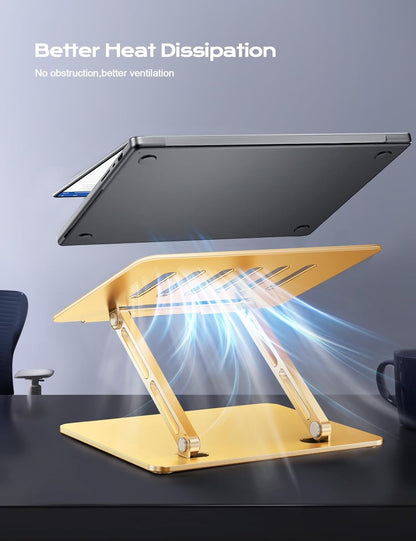 LOXP Adjustable Laptop Stand for Desk, Metal Foldable Laptop Riser Holder, Portable Ventilated Cooling Desk Book Shelf, Ergonomic Computer Notebook Stand Compatible with 10-15.6" Laptops
