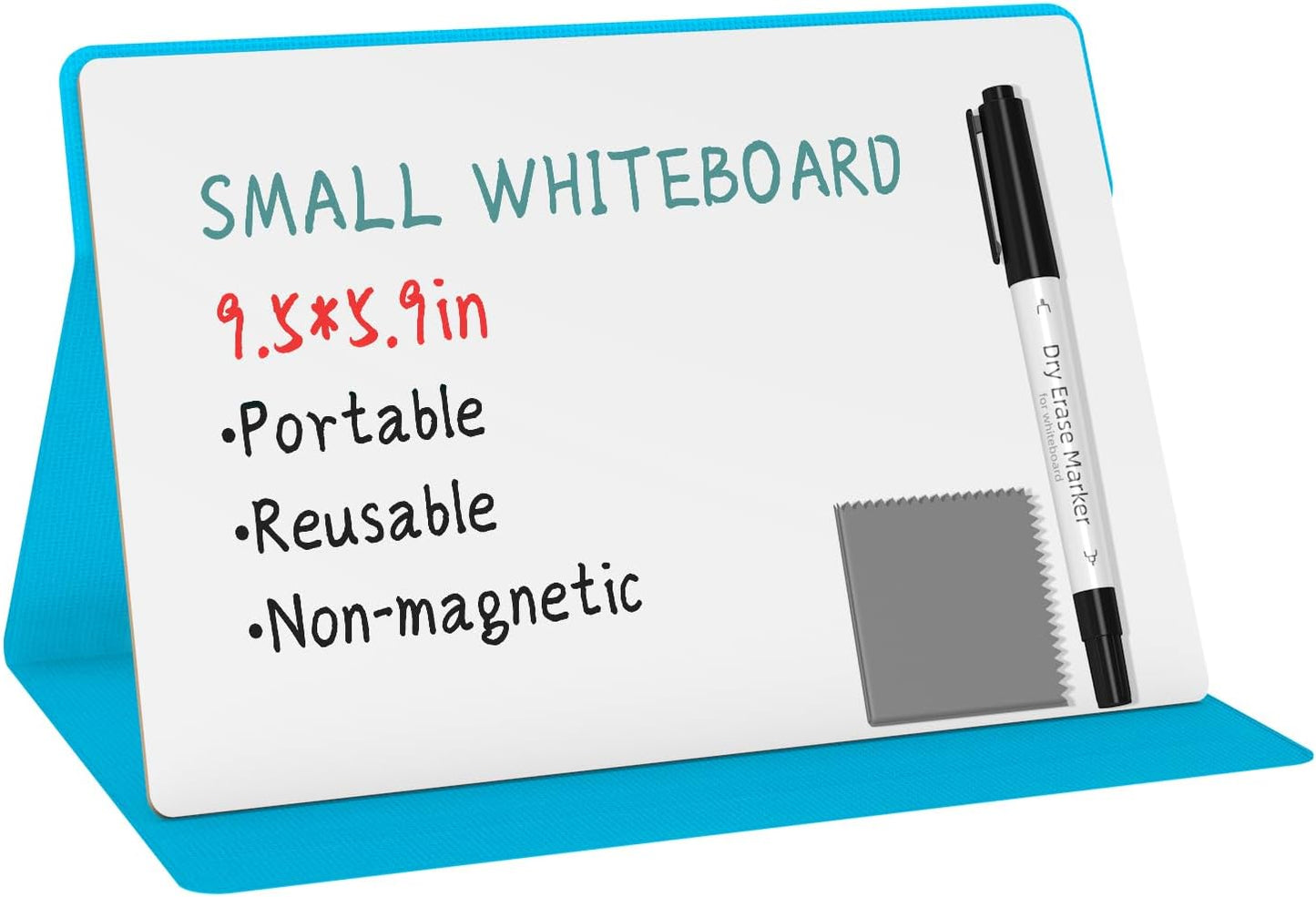 Portable Small White Board,Reusable Dry Erase Board with Stand,Desktop Whiteboard for Office Meeting Bussiness Home 9" x 6" with Marker, Wipe Cloth (Black)